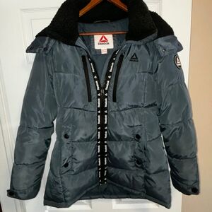 Reebok Blue Puffer Winter Jacket with Black Accents